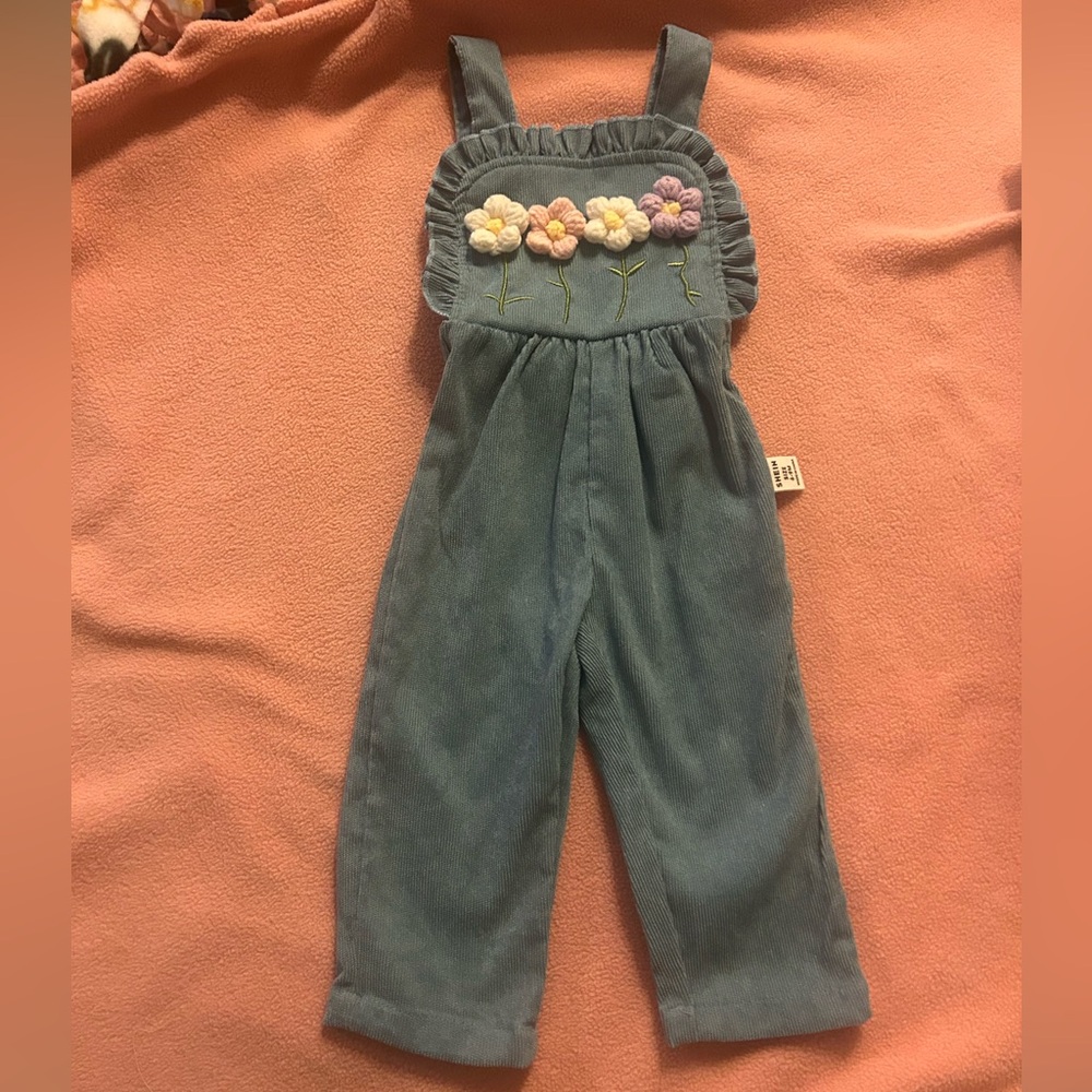 Floral Corduroy Overalls - Blue